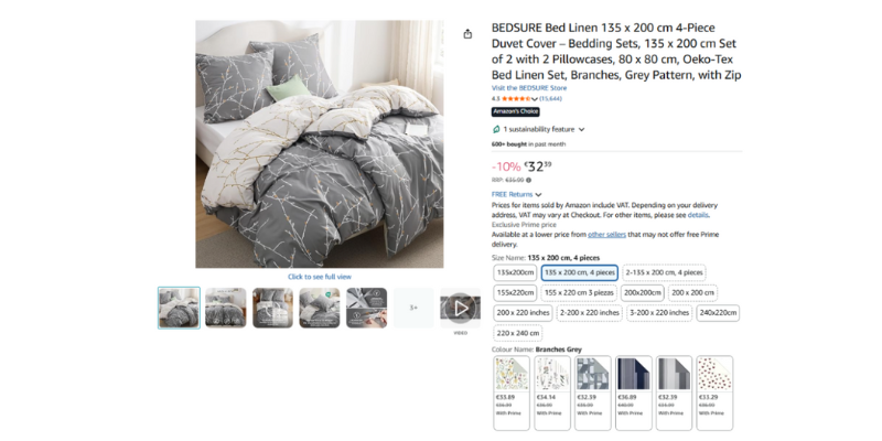 BedSure Product Listing Page